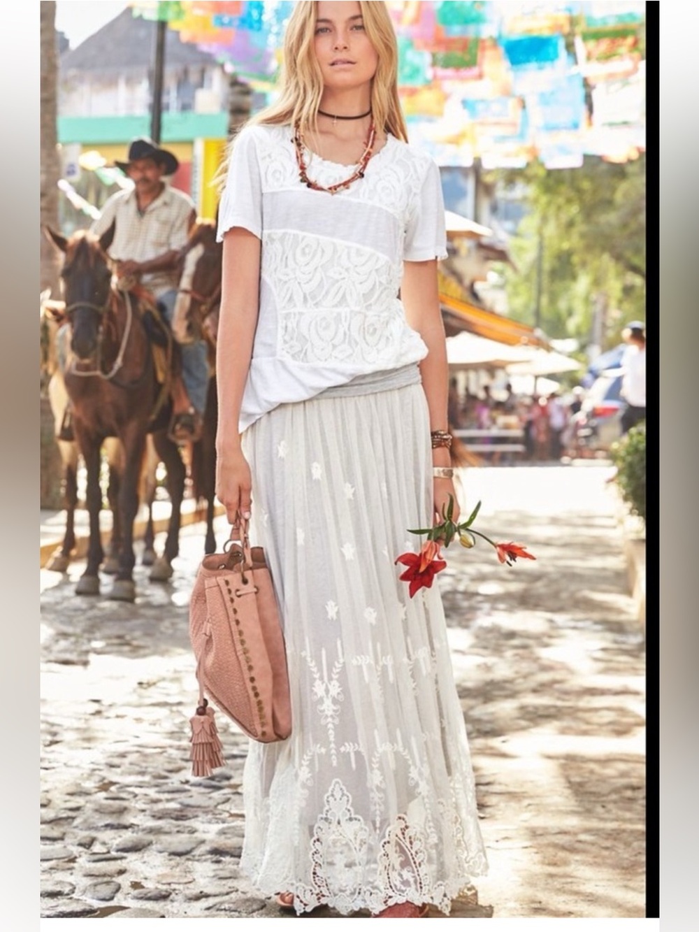 Sundance Embroidered Eyelet Lace Maxi Skirt Cream XL Lined Coquette Boho Prairie - Picture 11 of 11